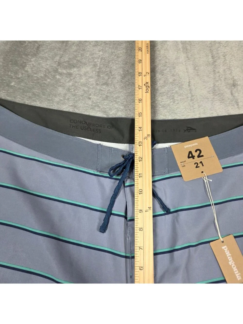 Patagonia Mens 42 Blue Gray Stripe Hydropeak Boardshorts 21